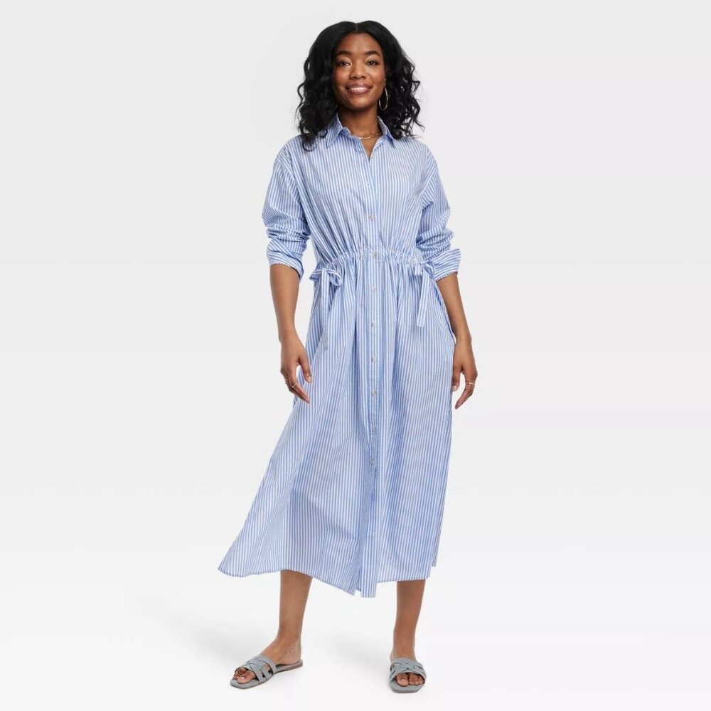 Universal Thread Blue Cuffed Sleeve Shirt Dress